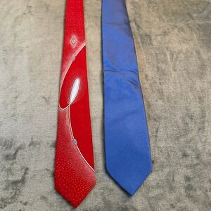 Haines & Bonner Viva Necktie Lot Mens One Size Blue Red Silk Geometric 2 Pack